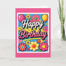 Fröhliche Happy Birthday Blumen und Luftballons Ka