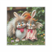 „Fröhliche Hasenfreunde im Frühlingsgarten“ Aufkleber (Vorderseite)