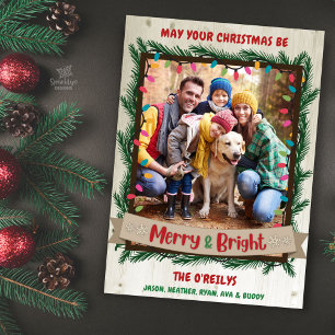 Fröhliche & Helle Foto-Weihnachtskarte Girlande Li Feiertagskarte