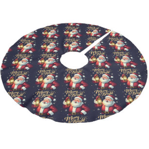 Fröhliche, helle Illustration von Santa Claus mit Polyester Weihnachtsbaumdecke