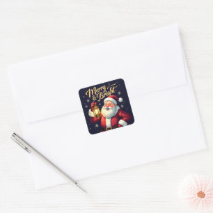 Fröhliche, helle Illustration von Santa Claus mit Quadratischer Aufkleber