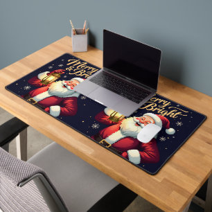 Fröhliche, helle Illustration von Santa Claus mit Schreibtischunterlage