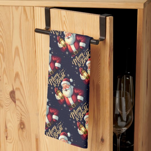 Fröhliche, helle Illustration von Santa mit Latern Geschirrtuch (Drittel gefaltet)