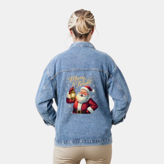 Fröhliche, helle Illustration von Santa mit Latern Jeansjacke (Modell)