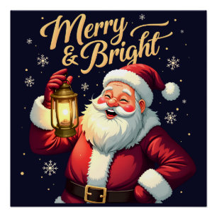 Fröhliche, helle Illustration von Santa mit Latern Poster