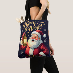 Fröhliche, helle Illustration von Santa mit Latern Tasche