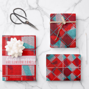 Fröhliche Helle Rote Strick Strickende Familienfei Geschenkpapier Set