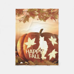 Fröhliche Herbst-Kürbis- und Katzen-Silhouette Her Fleecedecke