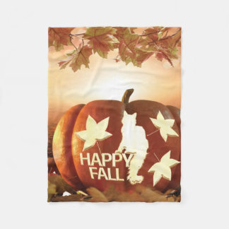 Fröhliche Herbst-Kürbis- und Katzen-Silhouette Her Fleecedecke