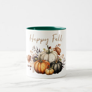 Fröhliche Herbstblumen und Kürbisse Wasserfarben H Zweifarbige Tasse