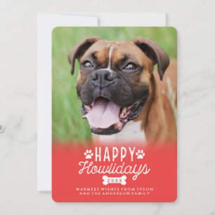 Fröhliche Howlidays rote Weihnachts-Hunde-Fotokart Feiertagskarte