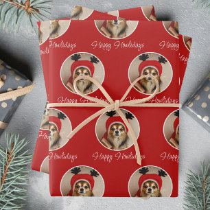 Fröhliche Howlidays Roter Hund Haustier Foto  Geschenkpapier Set