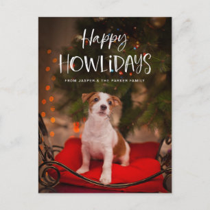 Fröhliche Howlidays   Süßes Hunde-Weihnachtsfoto Feiertagspostkarte
