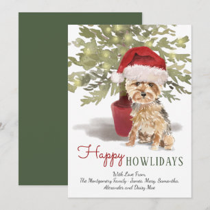 Fröhliche Howlidays Yorkshire Terrier Aquarell Feiertagskarte