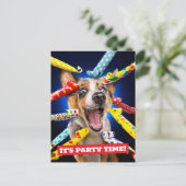 Fröhliche Hunde-Party-Tut-Bläser Postkarte (Stehend Vorderseite)