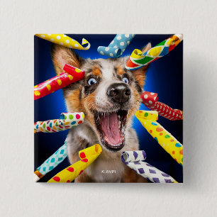 Fröhliche Hundeparty-Tutgeräte Button