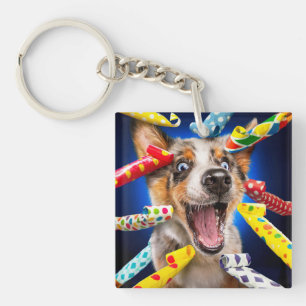 Fröhliche Hundeparty-Tutgeräte Schlüsselanhänger