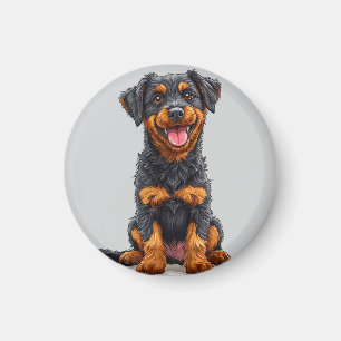 Fröhliche Illustration eines Schwarzbraunen Hundes Magnet