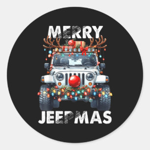 Fröhliche Jeep-Weihnachten hässliches Licht-Rentie Runder Aufkleber