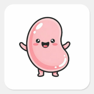 Fröhliche Jellybean – Süße Kawaii-Illustration Quadratischer Aufkleber