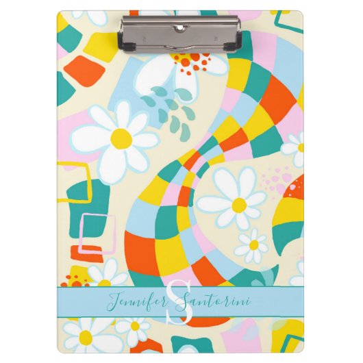 Fröhliche Karo Abstrakte Mit Monogramm Zwischenabl Klemmbrett (Vorderseite)