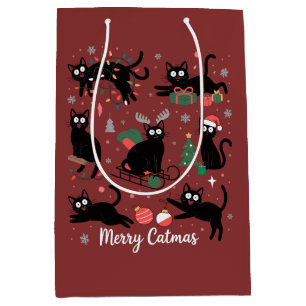 Fröhliche Katmas Lustiges Weihnachten Schwarze Kat Mittlere Geschenktüte