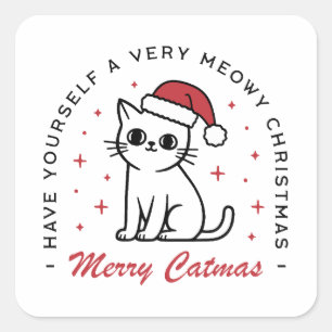 Fröhliche Katmas miaue Weihnachtskat Quadratischer Aufkleber