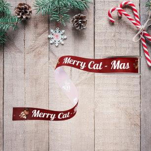 Fröhliche Katze -Mas Crimson Weihnachtskatze Liebh Satinband