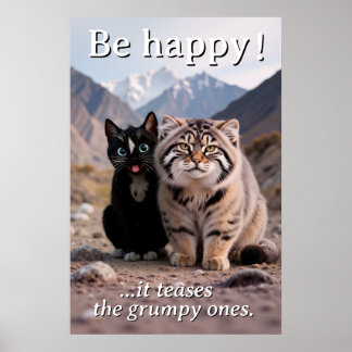 Fröhliche Katze vs. Grumpy Cat - Spaß Poster