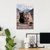 Fröhliche Katze vs. Grumpy Cat - Spaß Poster (Heimbüro)