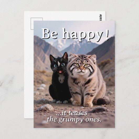 Fröhliche Katze vs. Grumpy Cat - Spaß Postkarte (Vorne/Hinten)