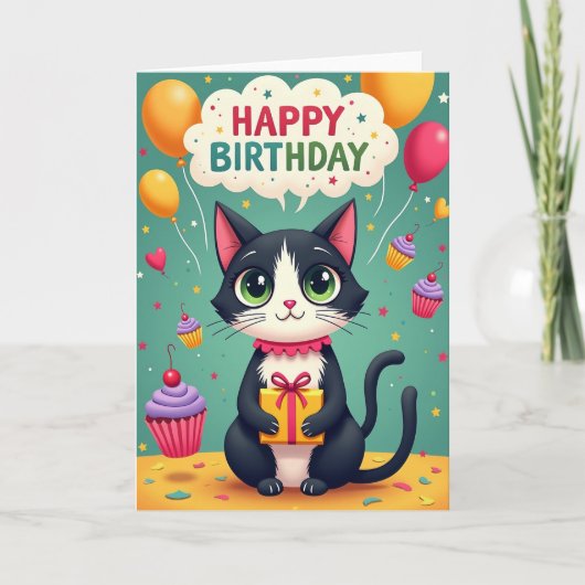 Fröhliche Katzen-Illustrationskarte Karte (Vorderseite)