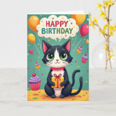 Fröhliche Katzen-Illustrationskarte Karte (Gelbe Blume)