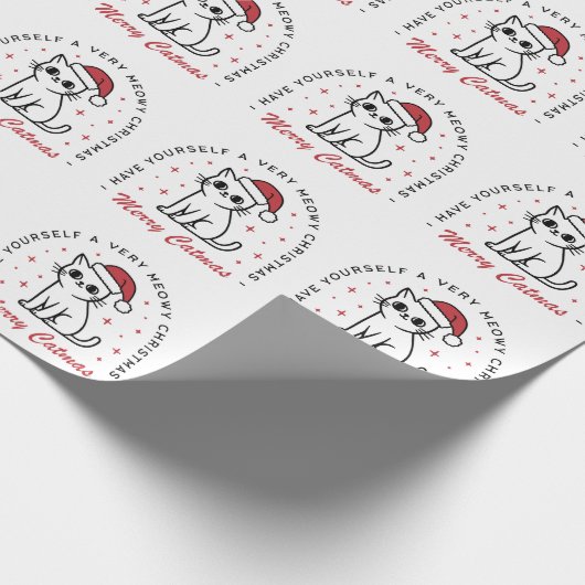 Fröhliche Katzen Weihnachts-Katze rot ästhetisch Geschenkpapier (Ecke)