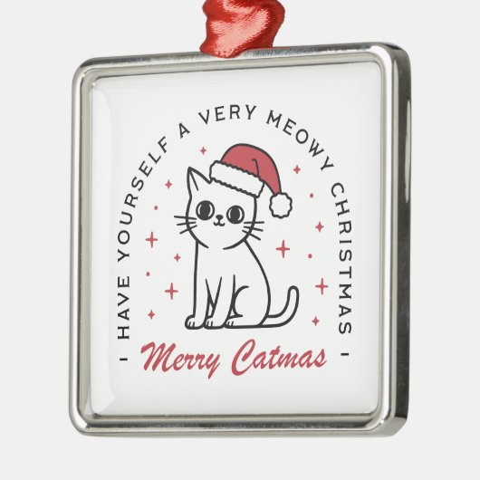 Fröhliche Katzen Weihnachts-Katze rot ästhetisch Ornament Aus Metall (Links)