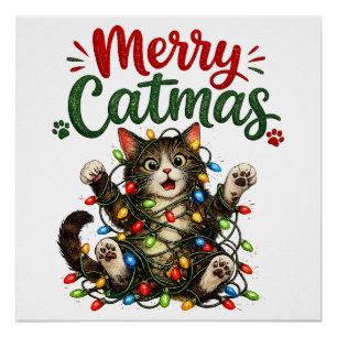 Fröhliche Katzenweihnachten Lustige Katzen Weihnac Poster