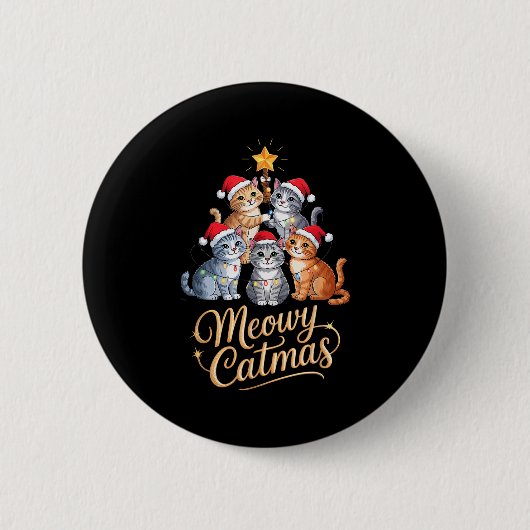 Fröhliche Katzenweihnachten Lustiger Weihnachtsbau Button (Vorderseite)