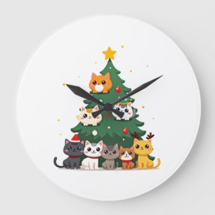 Fröhliche Katzenweihnachten Lustiger Weihnachtsbau Große Wanduhr