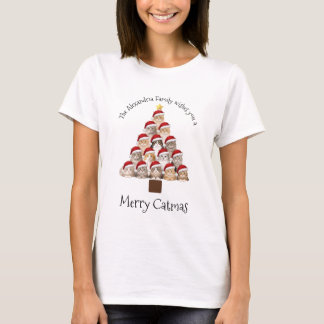 Fröhliche Katzenweihnachten Personalisiertes Famil T-Shirt