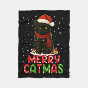 Fröhliche Katzenweihnachten Santa Hut Lustige schw Fleecedecke