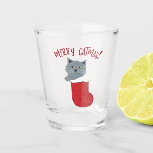 Fröhliche Katzenweihnachten Schnapsglas (Vorderseite)