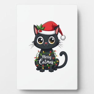 Fröhliche Katzenweihnachten Schwarze Katze Weihnac Fotoplatte