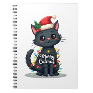 Fröhliche Katzenweihnachten Schwarze Katze Weihnac Notizblock