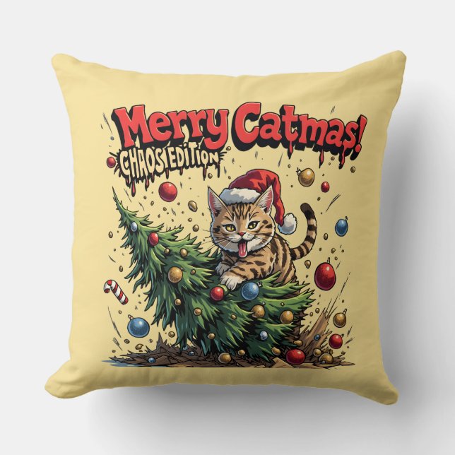 Fröhliche Katzmas – Chaos Edition Kissen (Vorderseite)