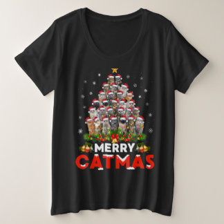 Fröhliche Katzmas Katze Weihnachten Pyjama Lustige Große Größe T-Shirt