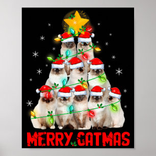 Fröhliche Katzmas Santa Birma Katzen Weihnachtsbau Poster