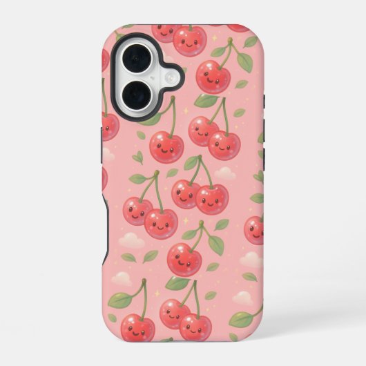 Fröhliche Kawaii Cherry Muster Illustration iPhone 16 Hülle (Rückseite)