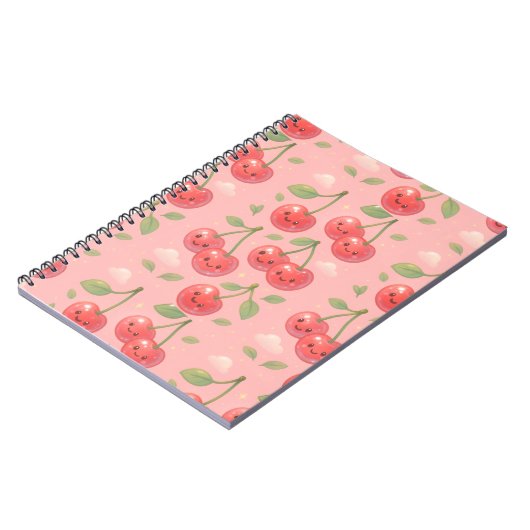 Fröhliche Kawaii Cherry Muster Illustration Notizblock (Linke Seite)