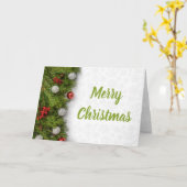 Fröhliche Kiefernzweige mit Ornamenten Karte (Gelbe Blume)