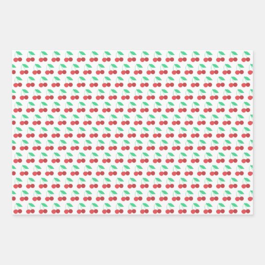 Fröhliche Kirschen Fruchtspass Rot Grün Rosa Geschenkpapier Set (Vorderseite 3)